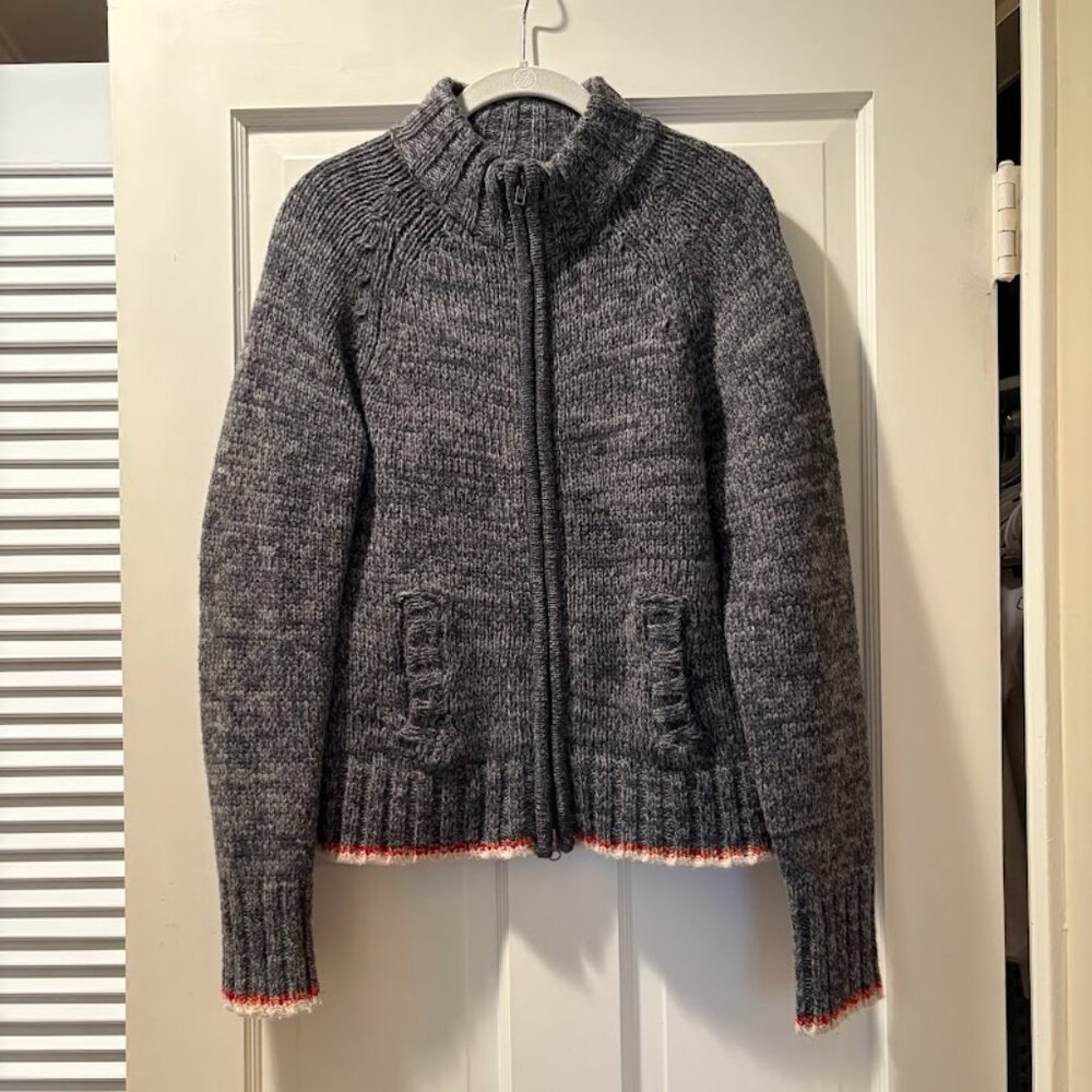 Zippered Wool Cardigan Sweater